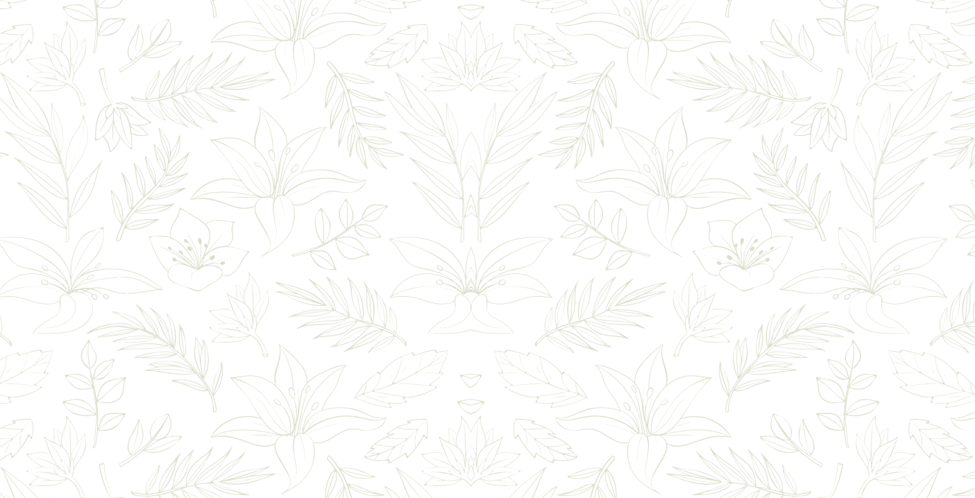 Seamless botanical pattern with beige floral and leaf line drawings on a black background.