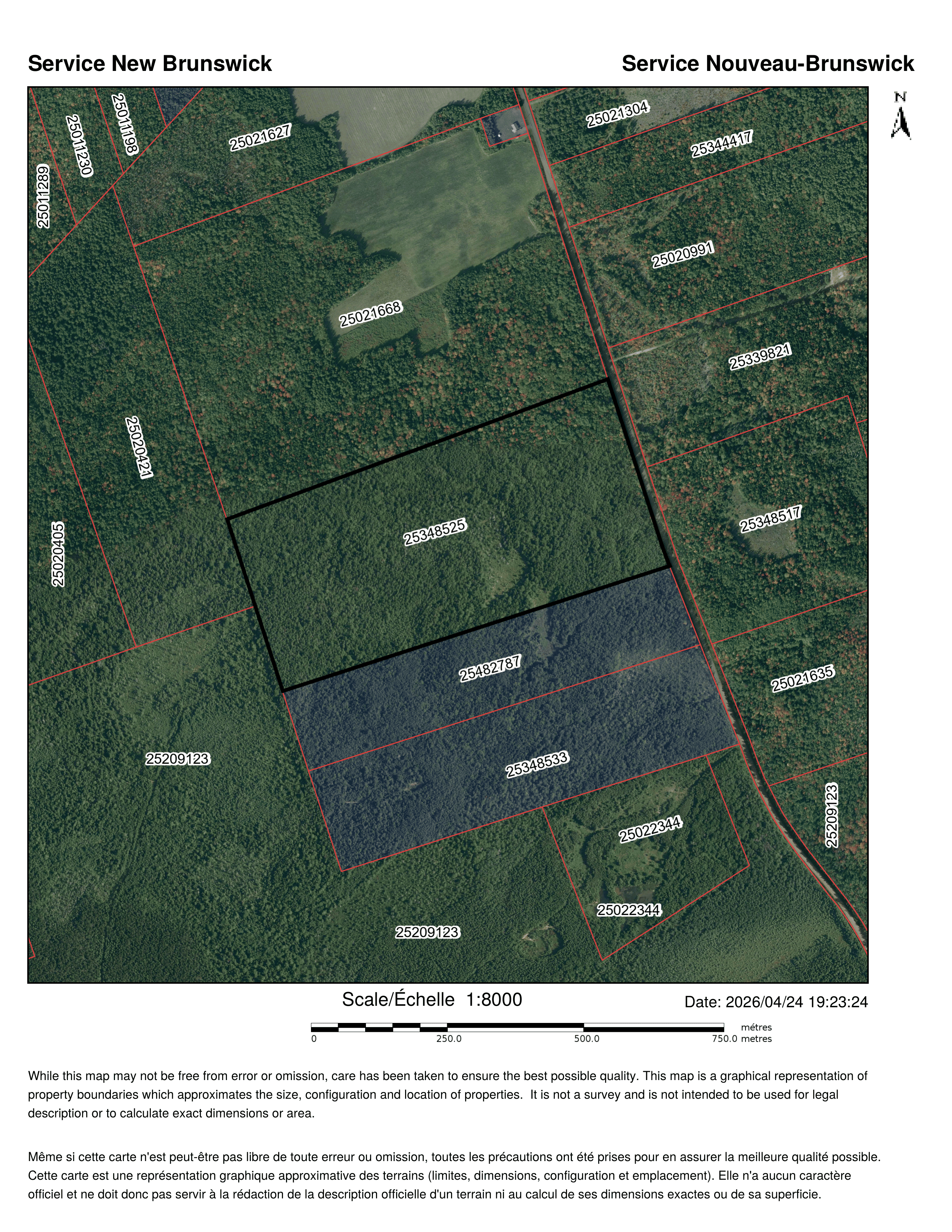 Satellite aerial view of the Saint-Ignace subdivision parcels