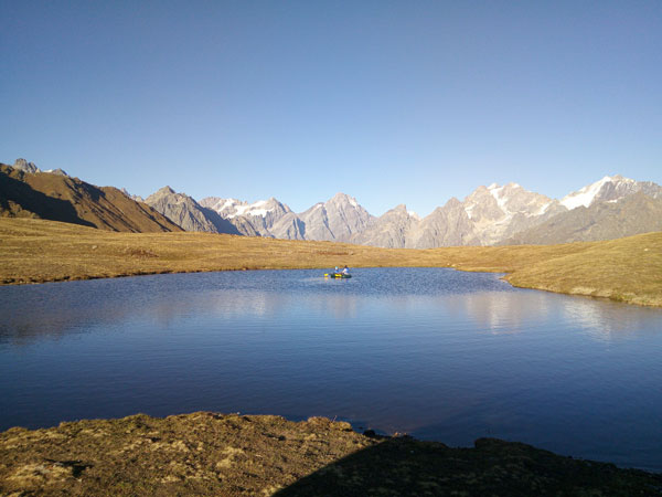 Koruldi lakes viewpoint with caucasus mountains