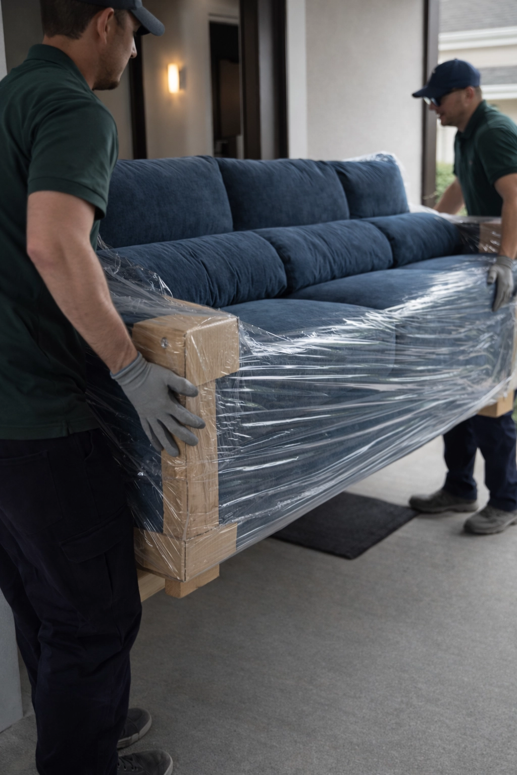 Entrega de um sofá azul