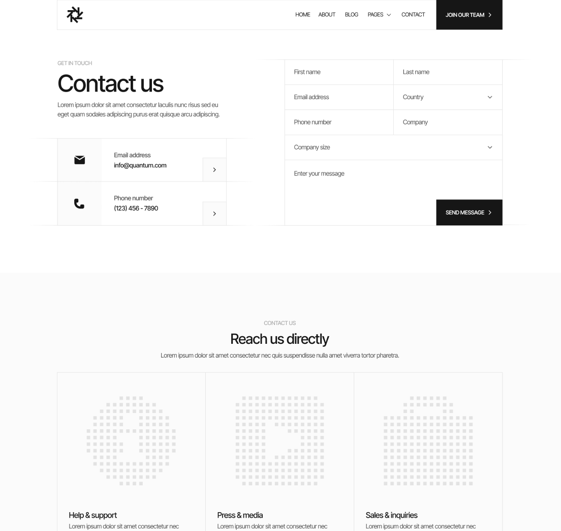 Contact V1 Page - Quantum | Webflow Template