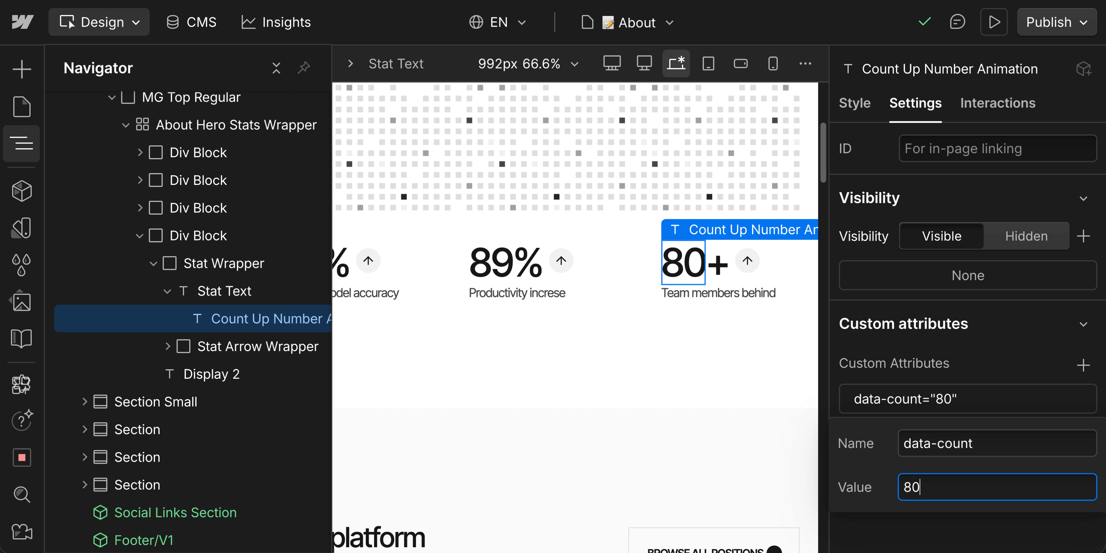 Count Up Number Animation Custom Attribute - Quantum Webflow Template