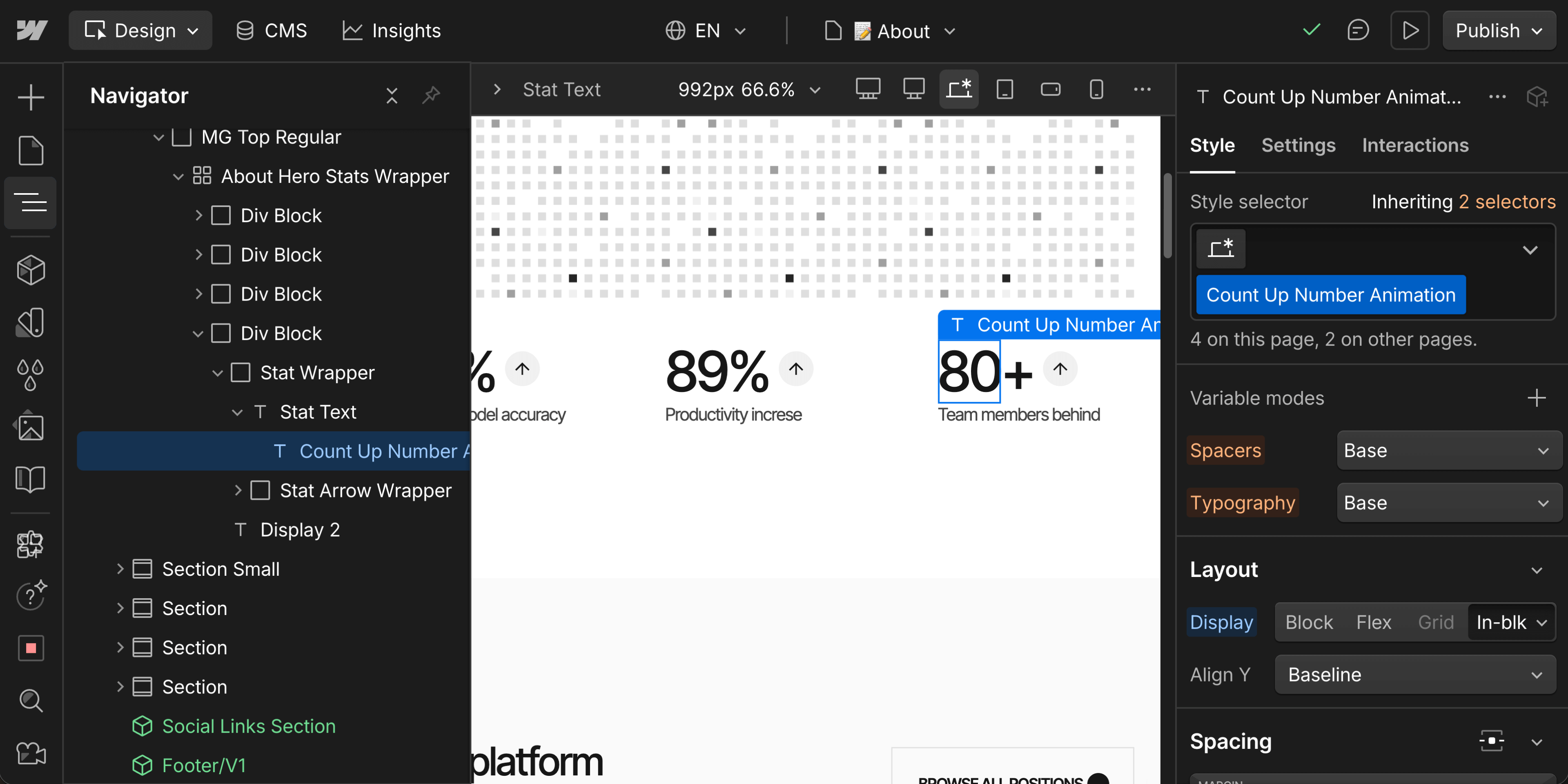 Count Up Number Animation Class - Quantum Webflow Template