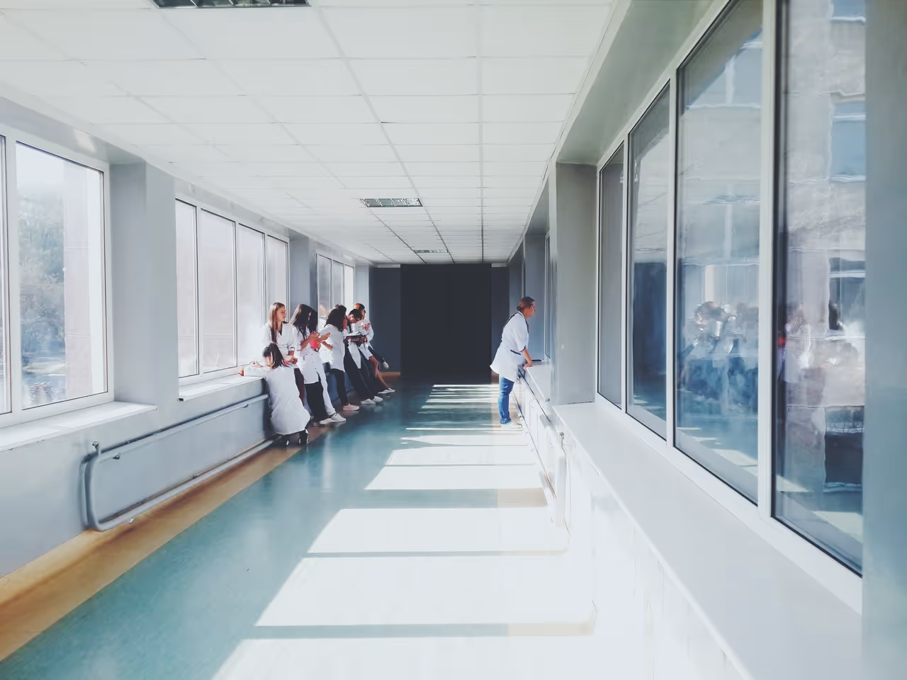 hospital staff in a hall