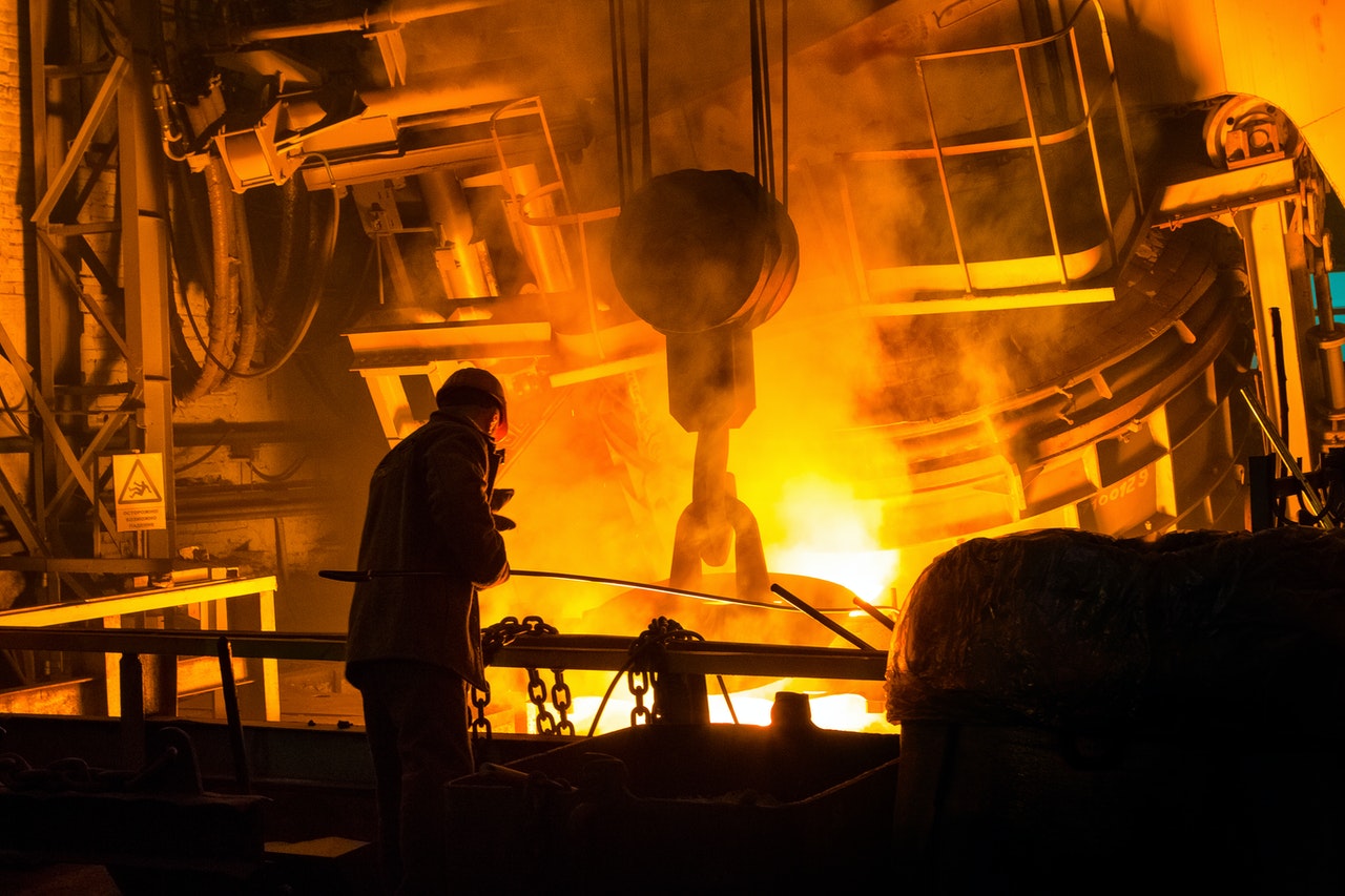 steel mill worker in full protective equipment