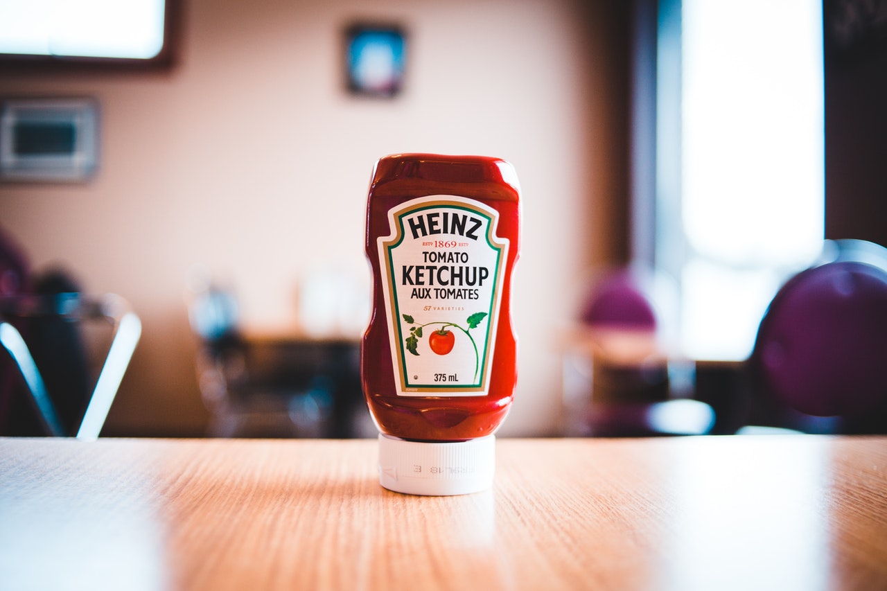 bottle of HJ heinz ketchup