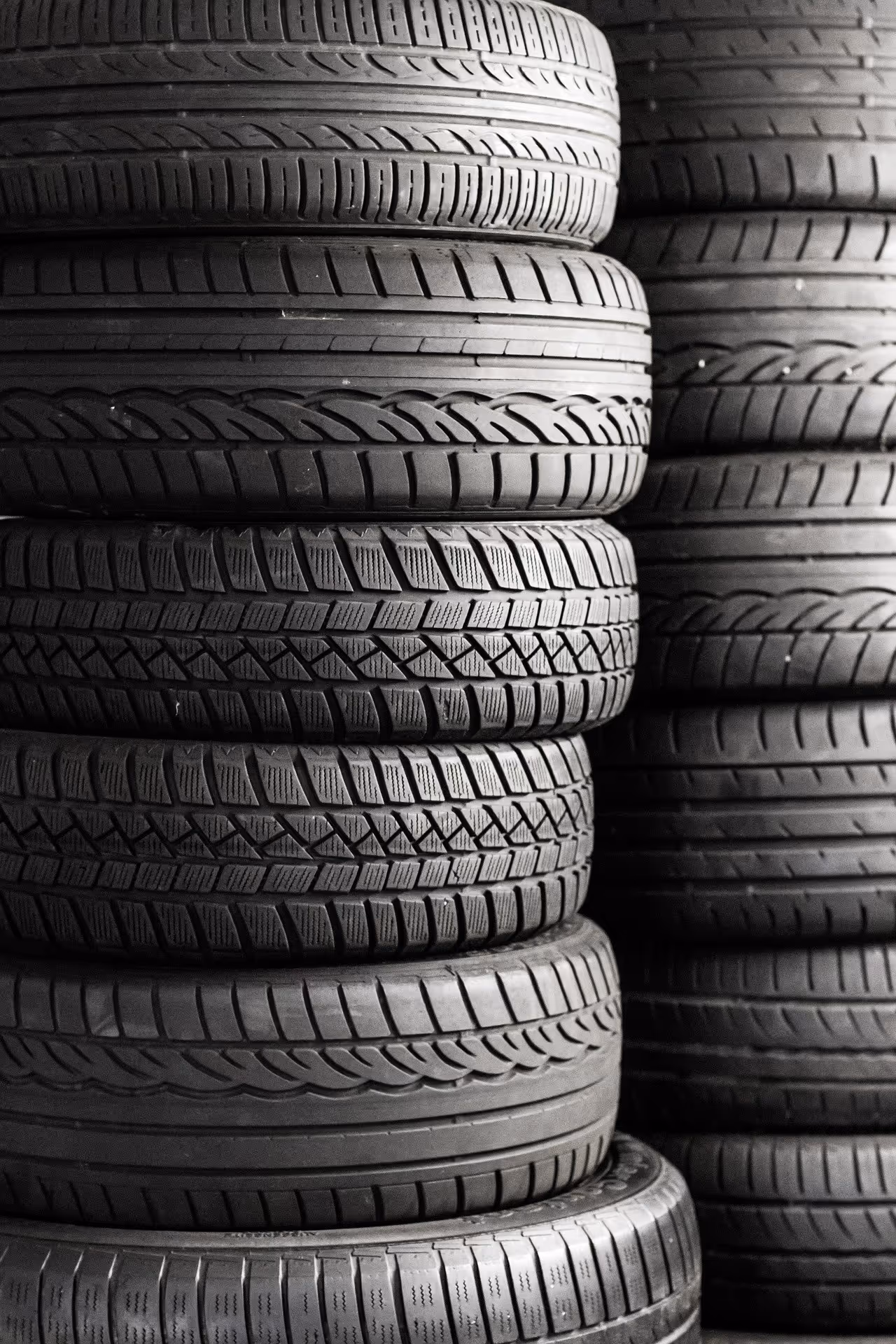 Stacks of rubber car tires