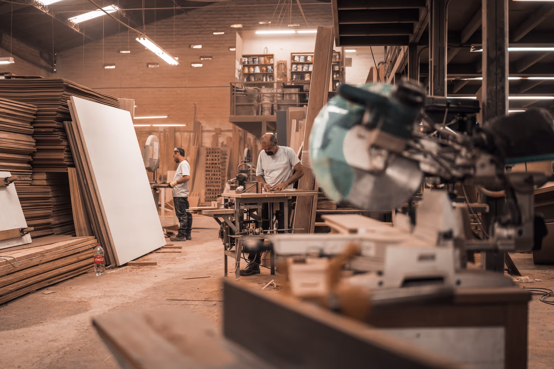 woodworking shop with table saws