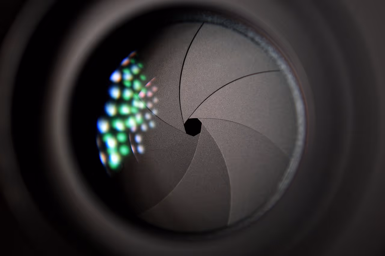 A camera lens close up