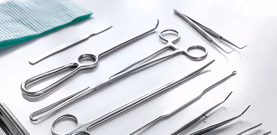 surgical instruments on a mat