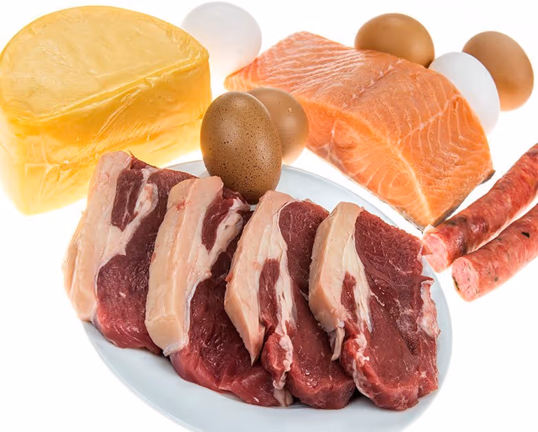 raw fish and meatand eggs