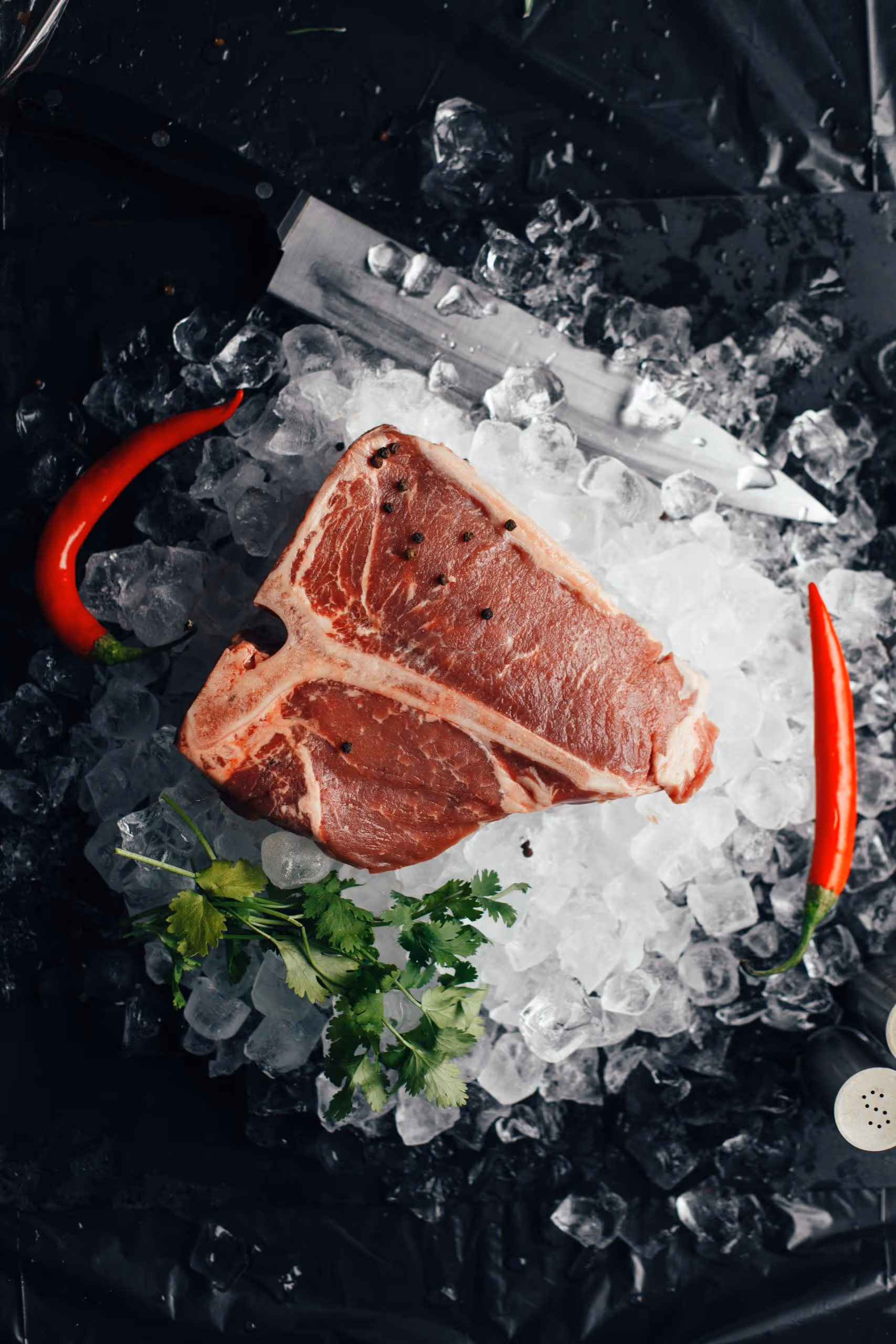 T bone steak on ice