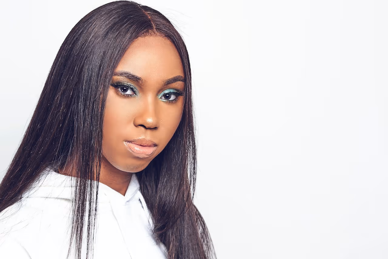 Woman modeling after using hair straightener