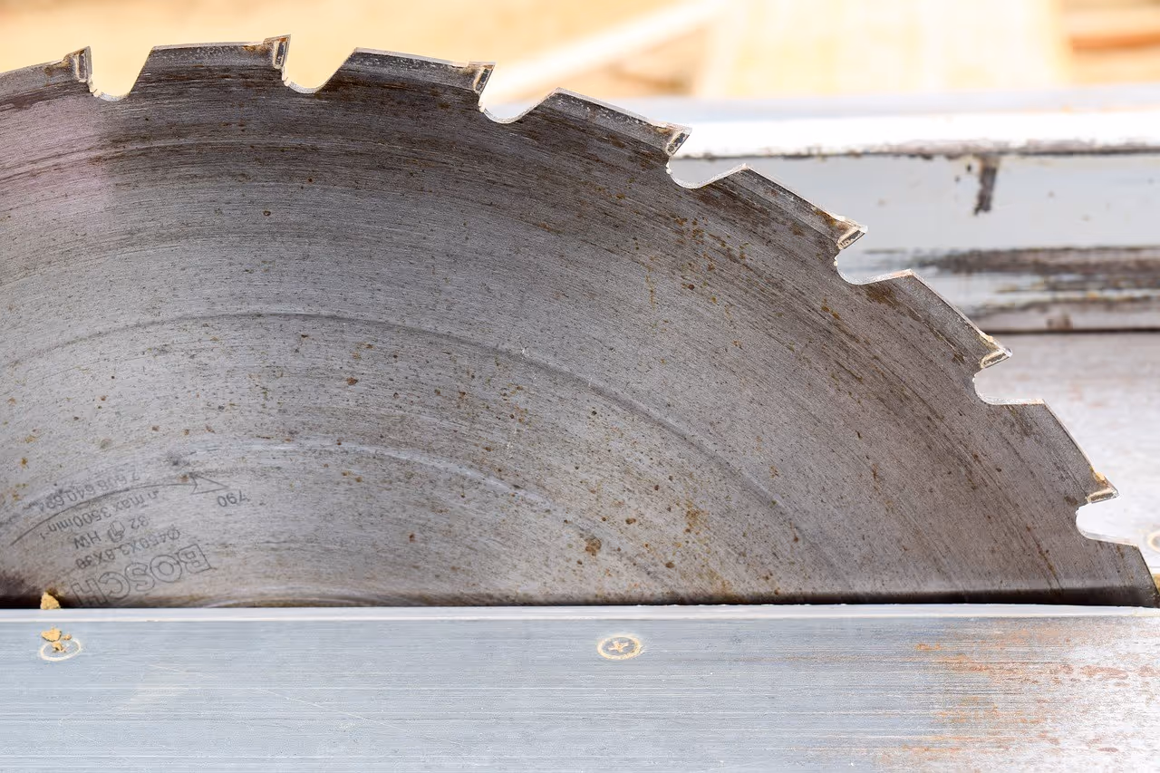 A table saw blade sitting idle
