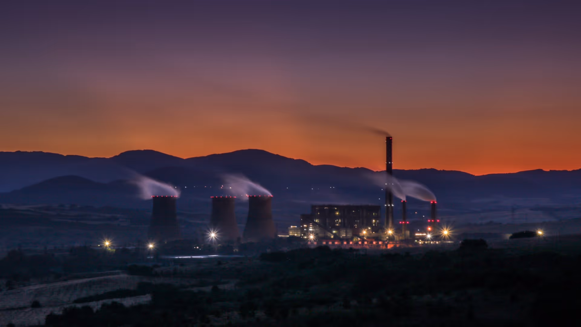 A power plant seen at night