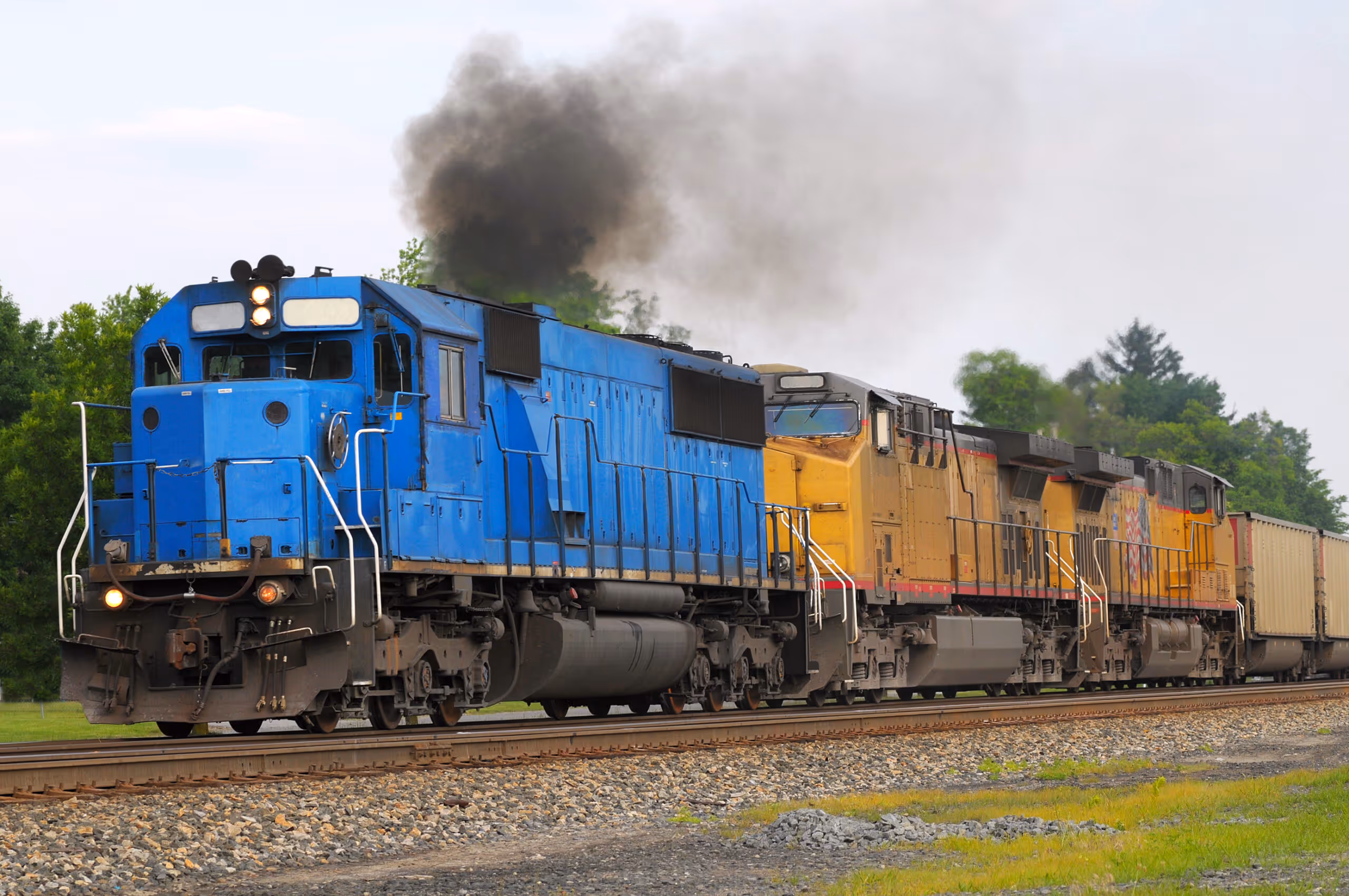 Freight train operating on rail lines, representing a North Carolina railroad cancer lawsuit.