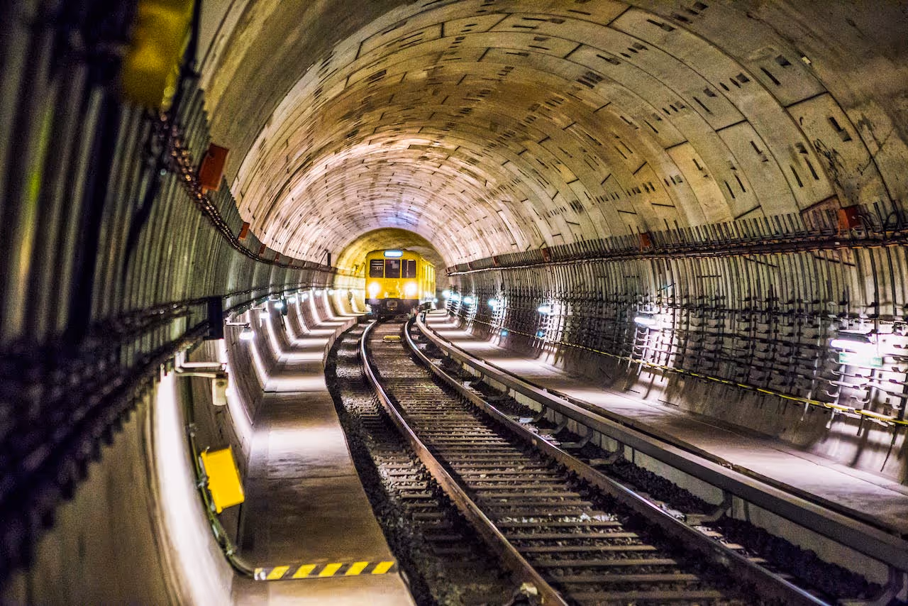 Railroad tracks in a tunnel