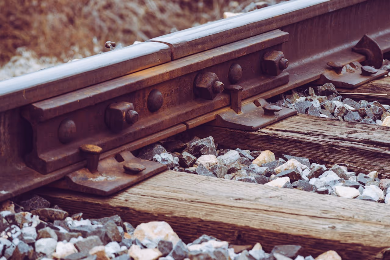 Close up view of railroad tracks