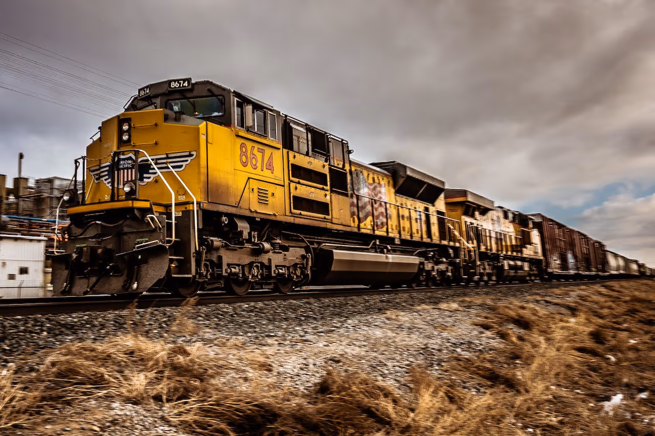 Union pacific train on railroad tracks