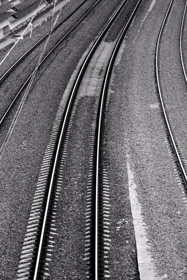 Railroad tracks viewed from overhead