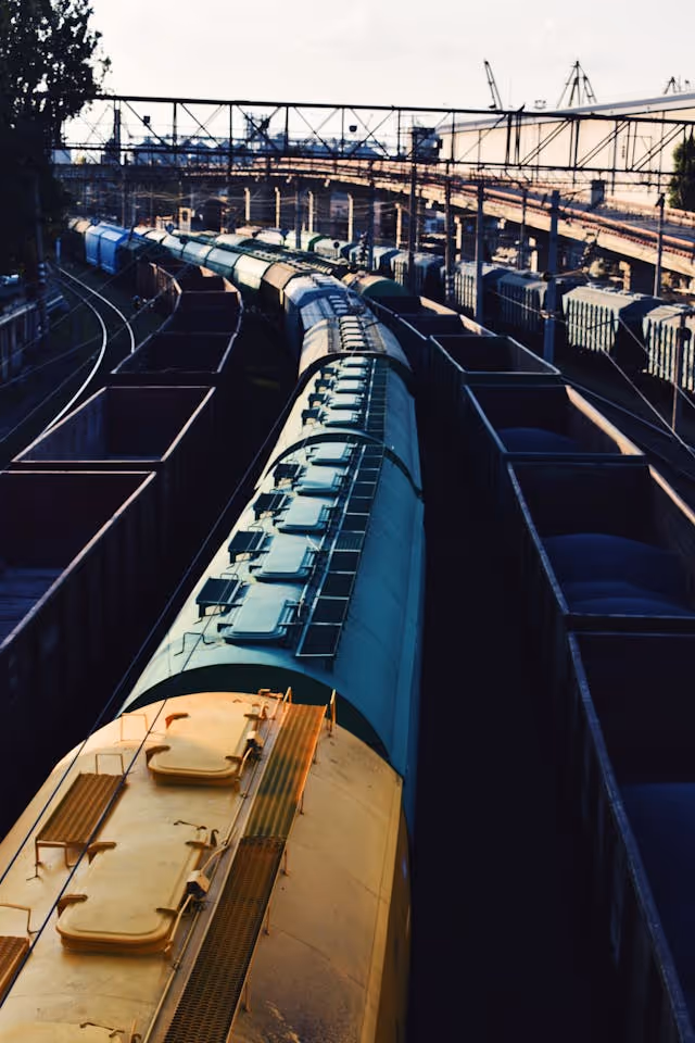 photo of railcars in a railroad freight depot