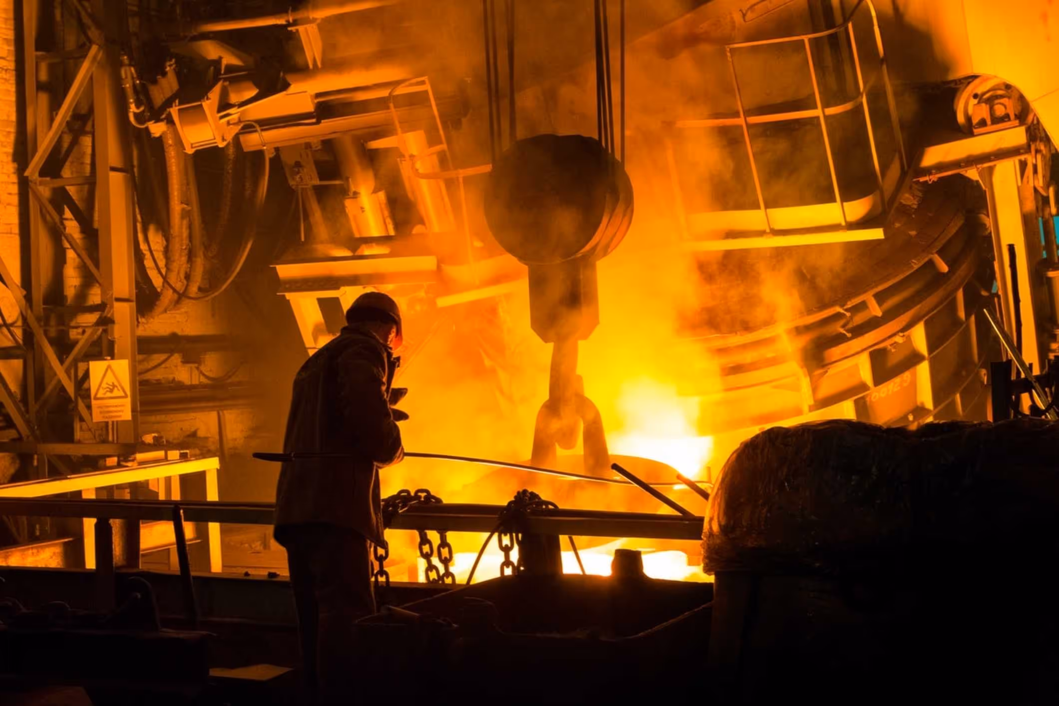 steel mill worker in full protective equipment