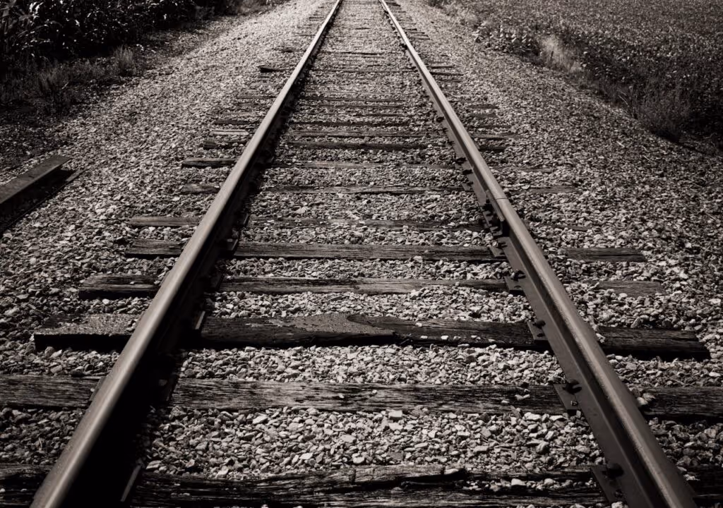 photo of railroad track ballast and ties