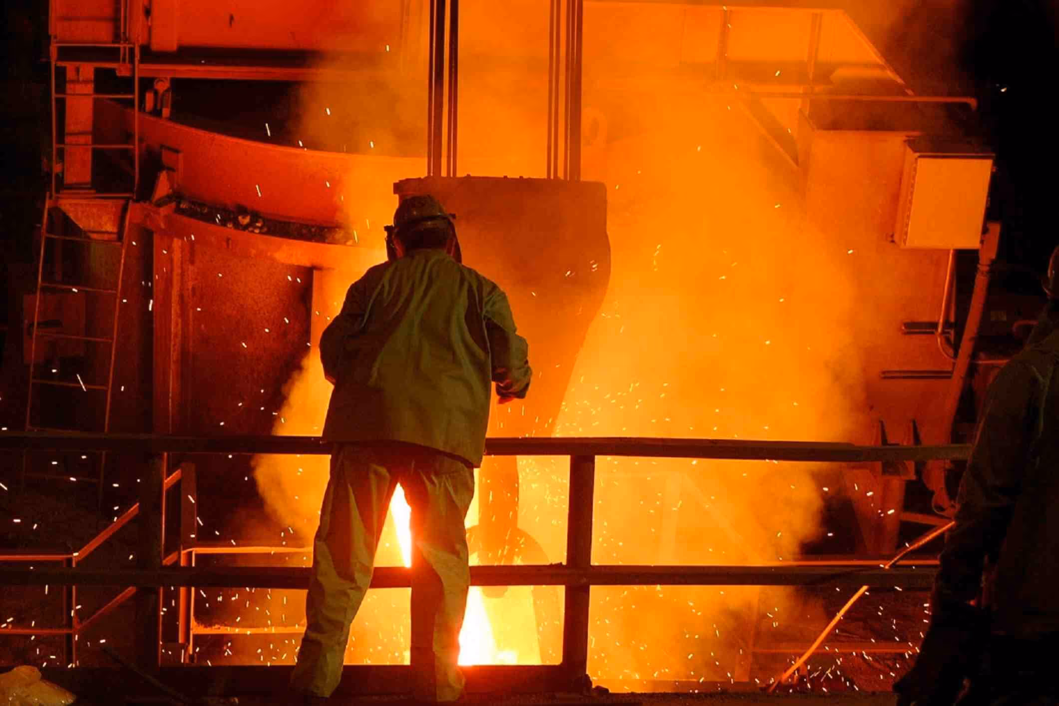 steel mill worker in full protective equipment