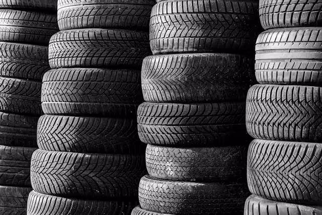 Stacks of rubber car tires