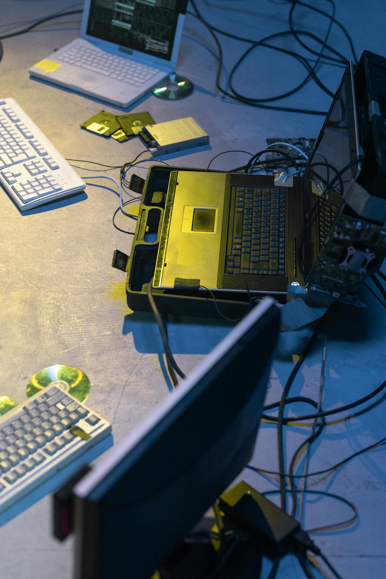 Outdated laptops and hard drives destined for a landfill or foreign locations that harvest e-waste