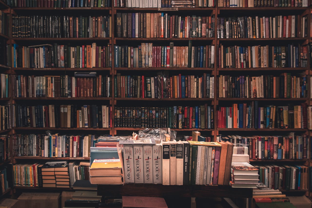 A library with shelves full of books