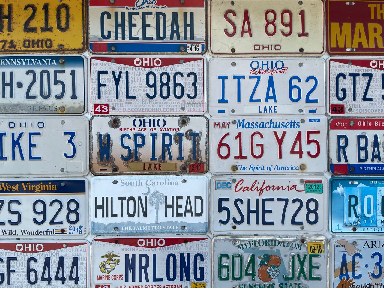A collection of car license plates