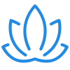 Blue line art lotus flower icon with symmetrical petals