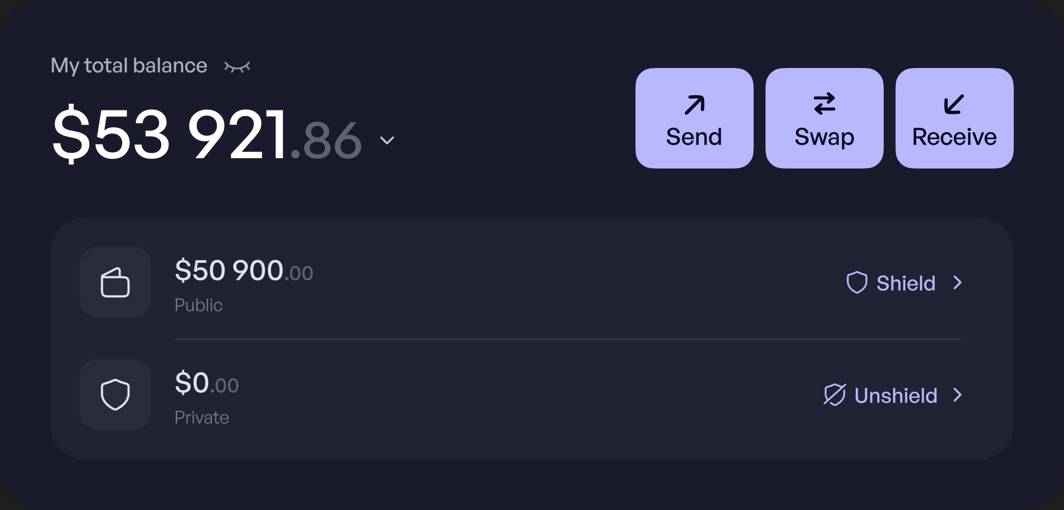 Your total balance in Hinkal Pay