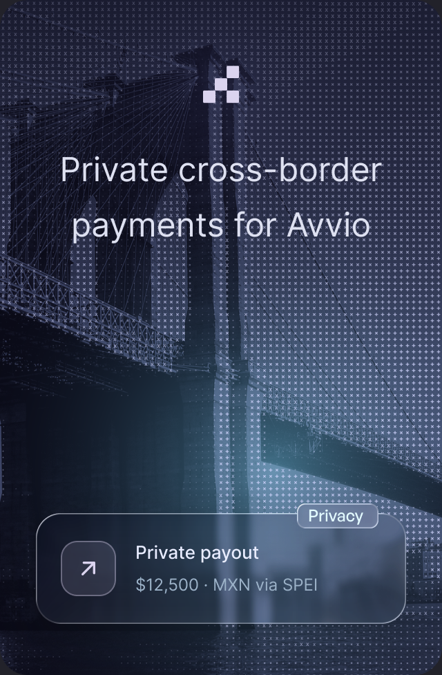 Private cross-border payments for Avvio