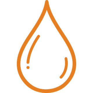 Orange outline of a single water droplet on a transparent background.