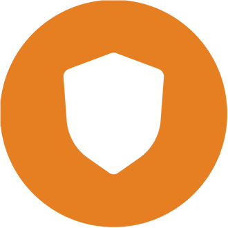 Orange shield icon representing quality or protection.