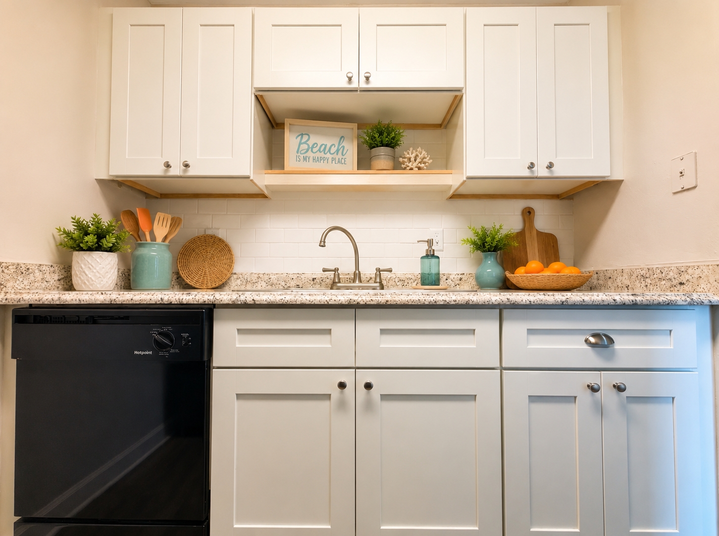Kitchen with white cabinets