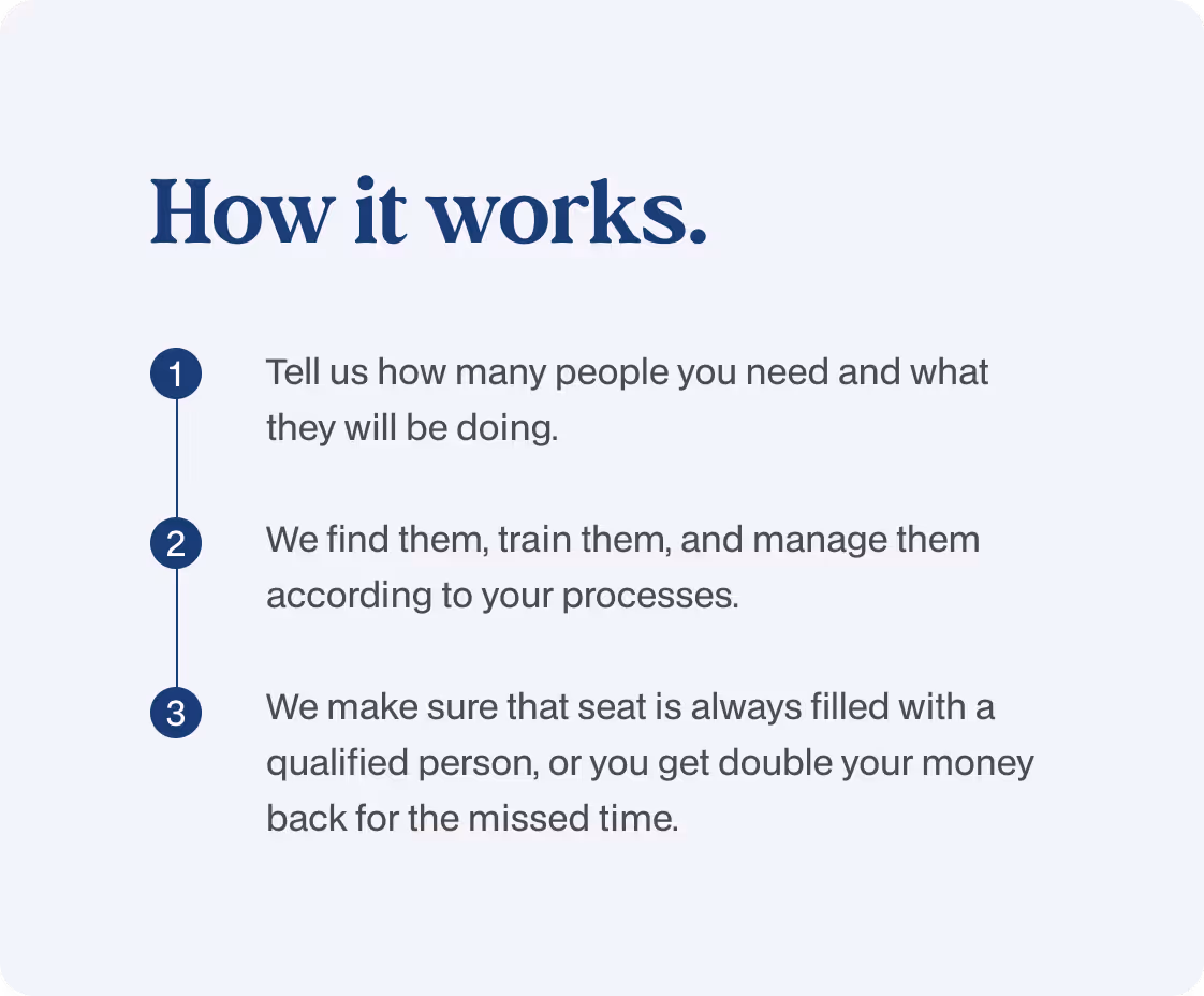 Three-step process for outsourcing maintenance staffing: define needs, candidate training, and guaranteed service placement.