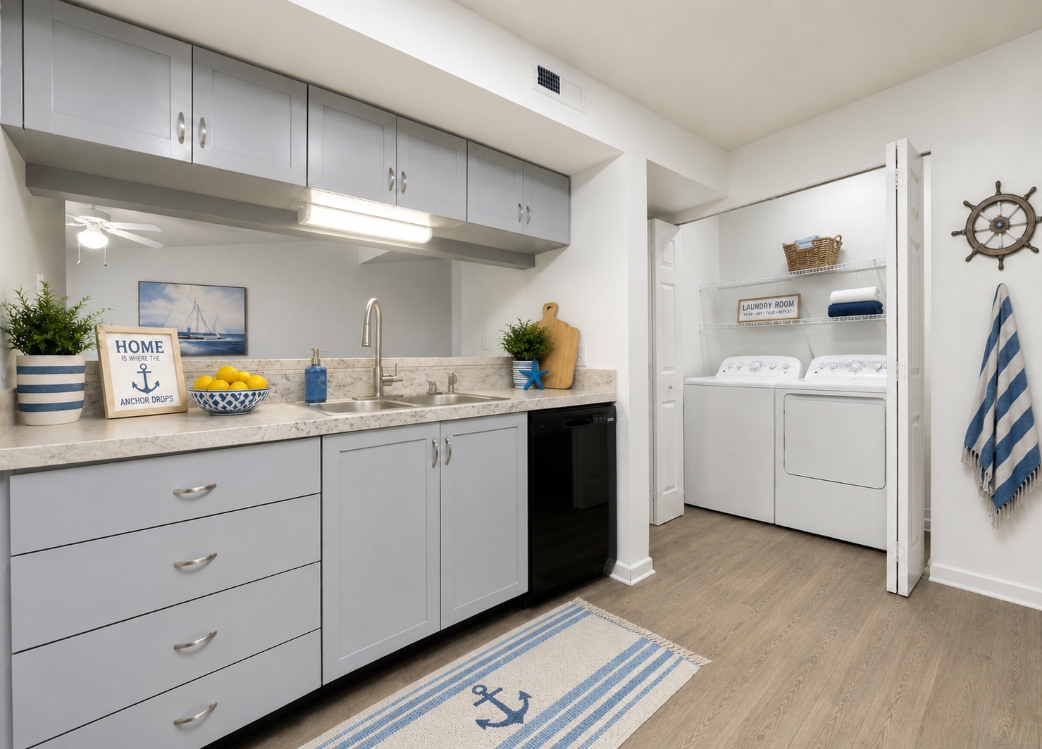 Kitchen with gray cabinets 