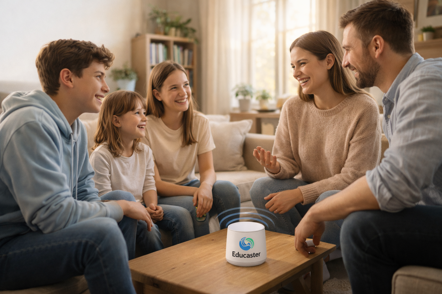 Familia escuchando EDUCASTER