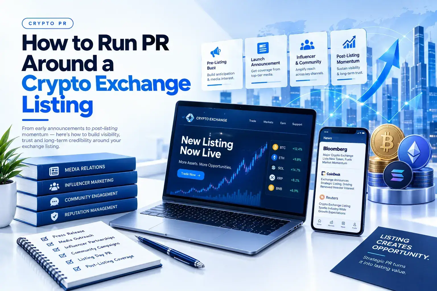 Diagram showing why a crypto exchange listing is the one communications event a project does not control