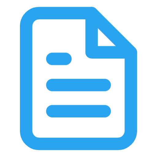 Blue document icon with folded top-right corner and three horizontal lines representing text.