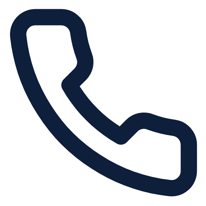 Dark blue simplified telephone handset icon on transparent background.