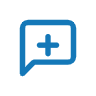 Blue chat bubble icon with a plus sign inside, representing adding a message.