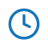 Blue clock icon showing time at 3:00 inside a circular border.