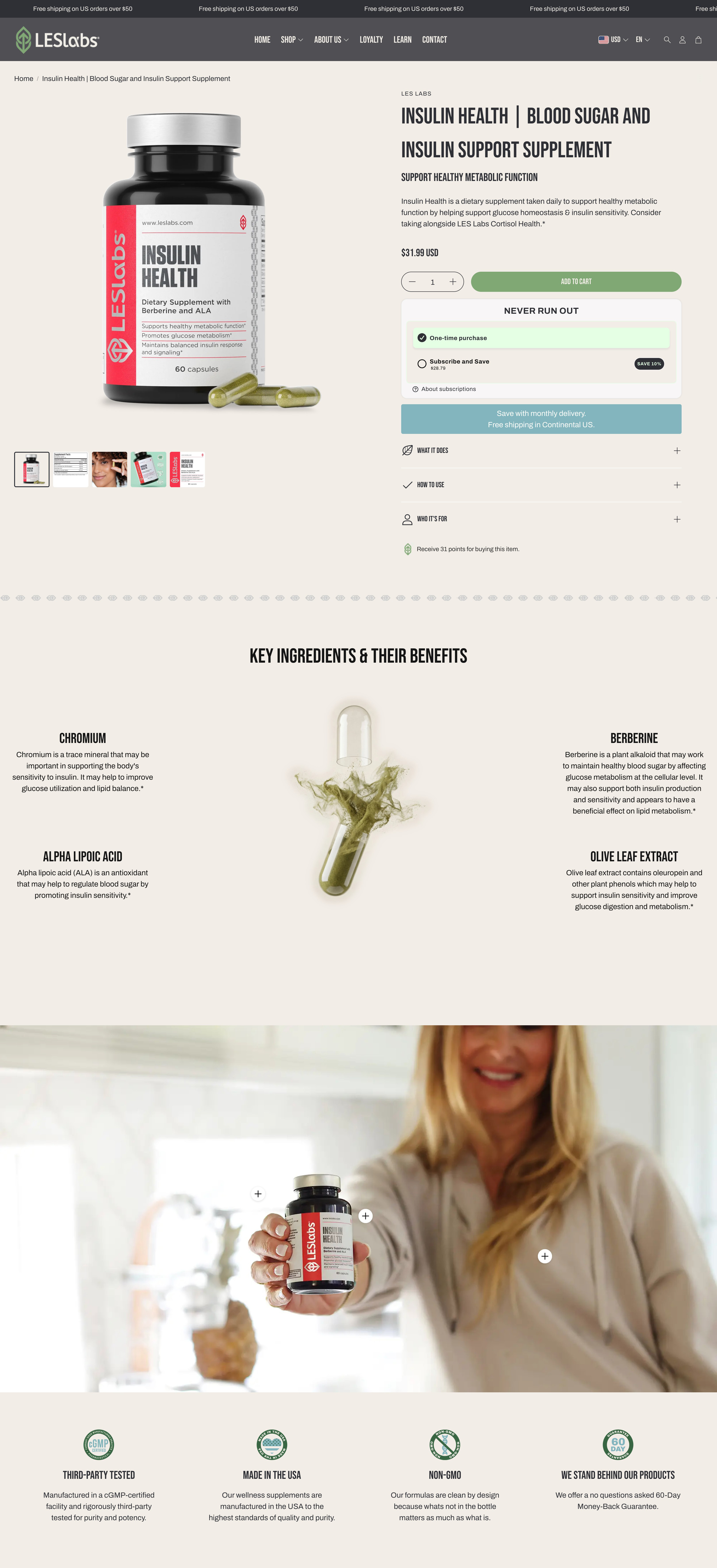 LES Labs Wellness Supplements Shopify Product Page showing Insulin Health Supplement
