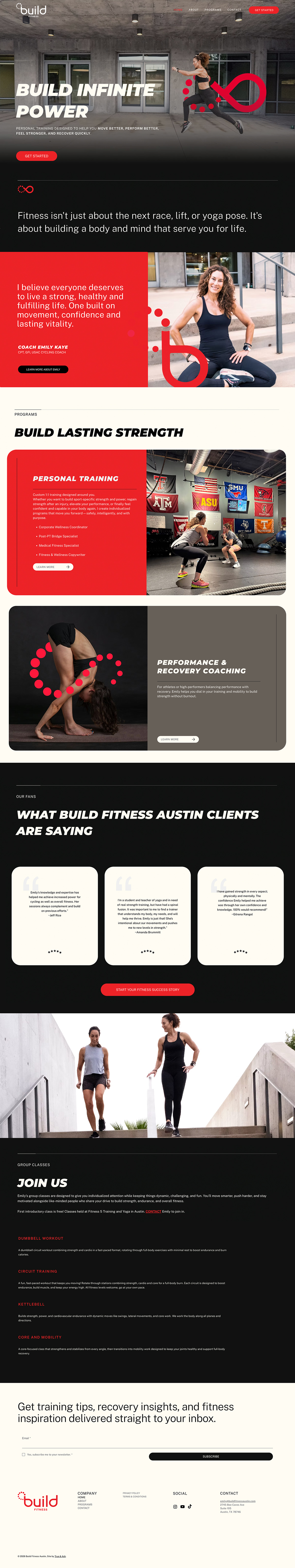 Build Fitness Austin high end boutique personal trainer in Austin, TX website home page design