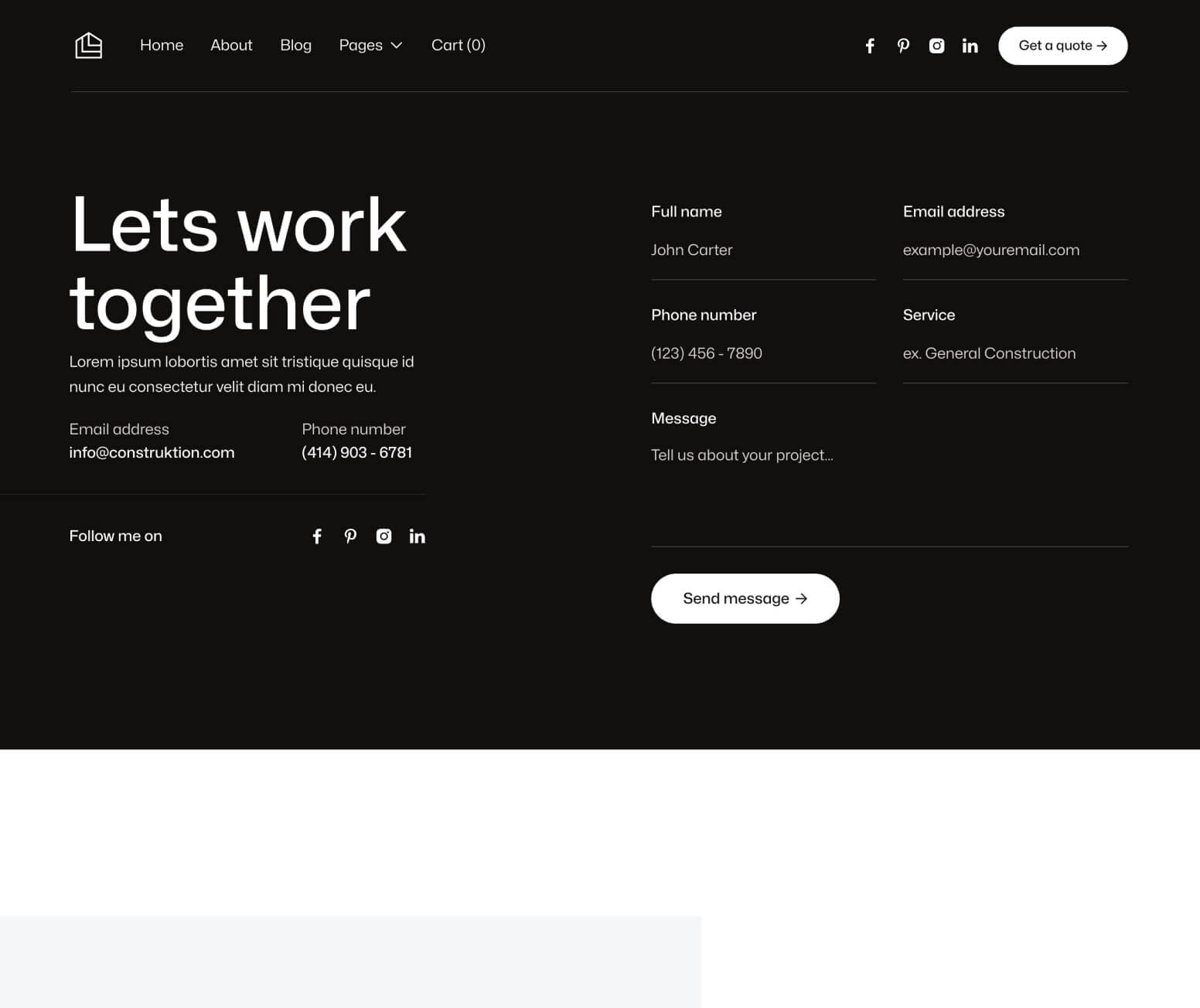 Construktion X - Contact V1 Page - Construction Webflow Template
