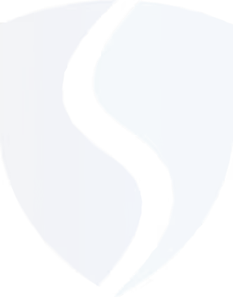 Shield-shaped emblem divided into dark and light blue sections by a curved black line.
